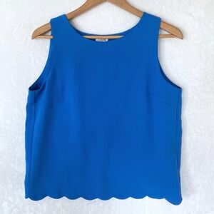J Crew Blue Scalloped Hem Sleeveless Tank Top Shell Top Basic Classic Career Sm